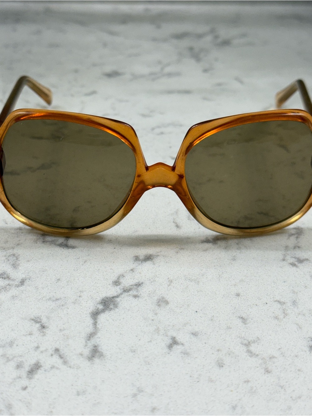 Italian Vintage Piave Sunglasses Transparent Honey Amber Rounded Hexagon